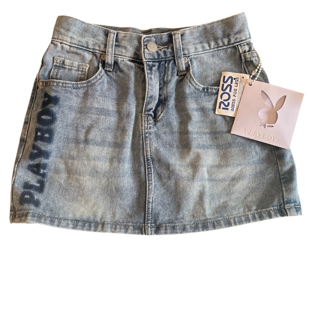 PLAYBOY TikTok Viral Casual Denim Y2K Faded Classic Mini Jean Skirt Size 00